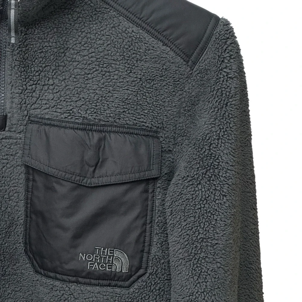 Men's THE NORTH FACE Groveland Sherpa‎ Dark Gray Pile 1/4 Zip Pullover Size S